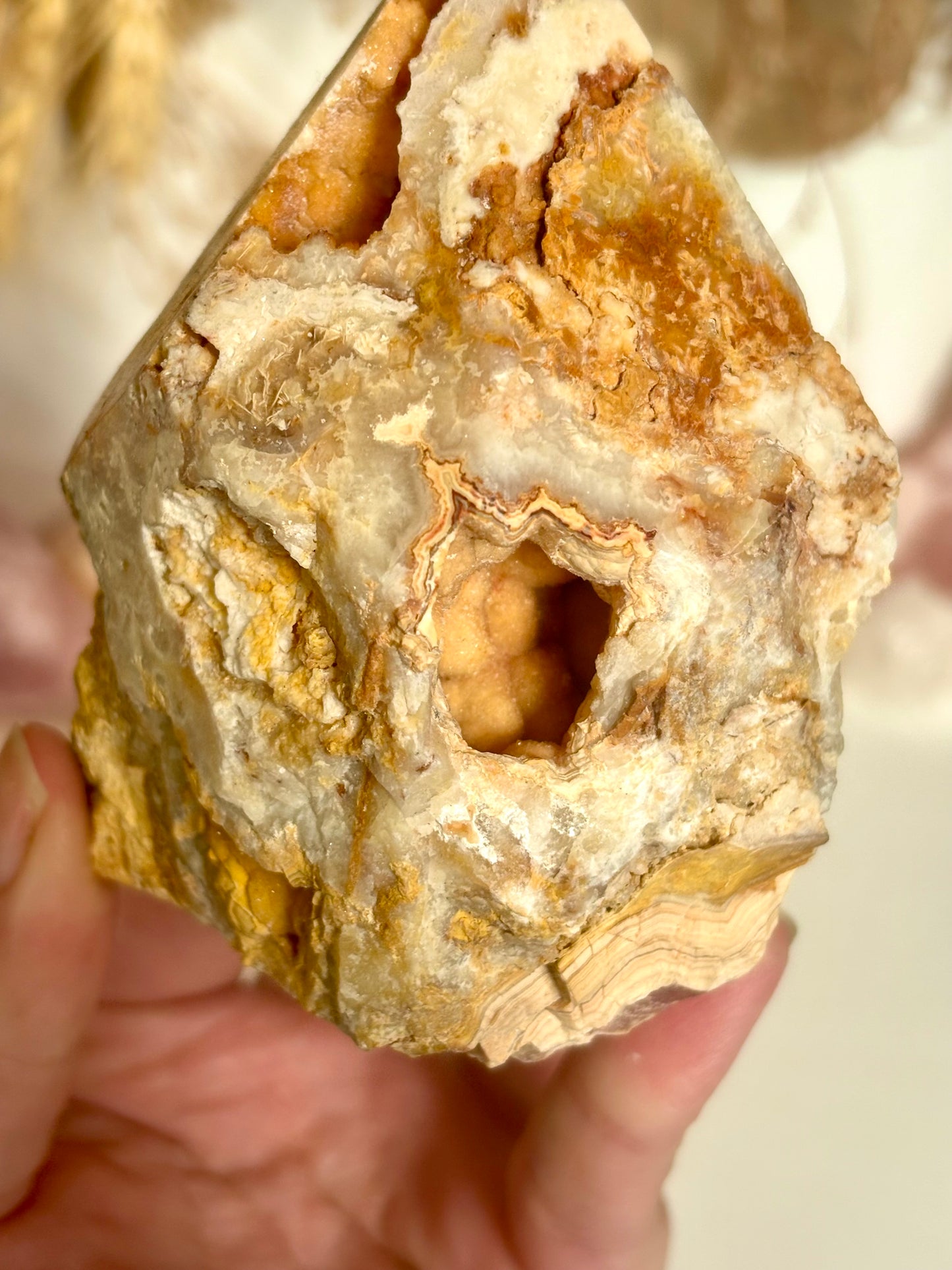 Yellow Lace Agate Cut Base