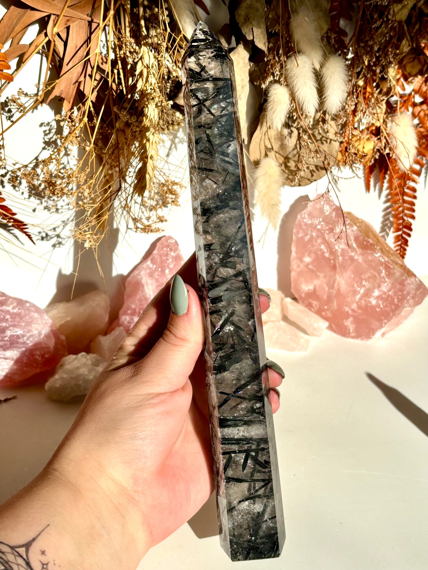 Black Tourmaline in Quartz Tower