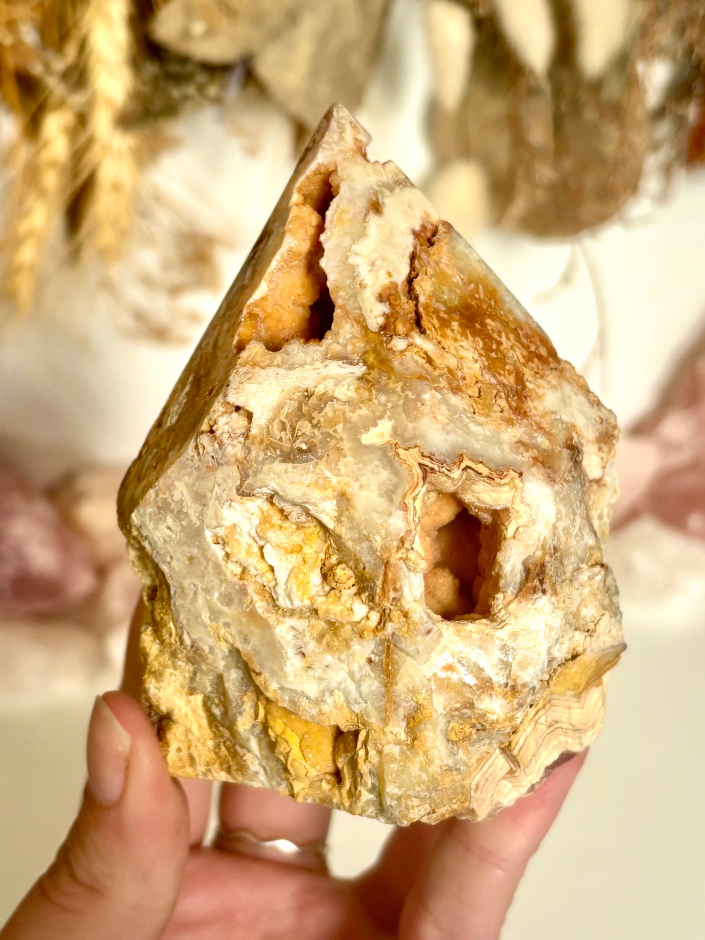 Yellow Lace Agate Cut Base