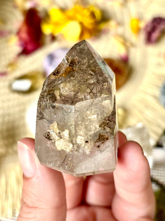 Silver Rutile & Lodalite Included Polished Point