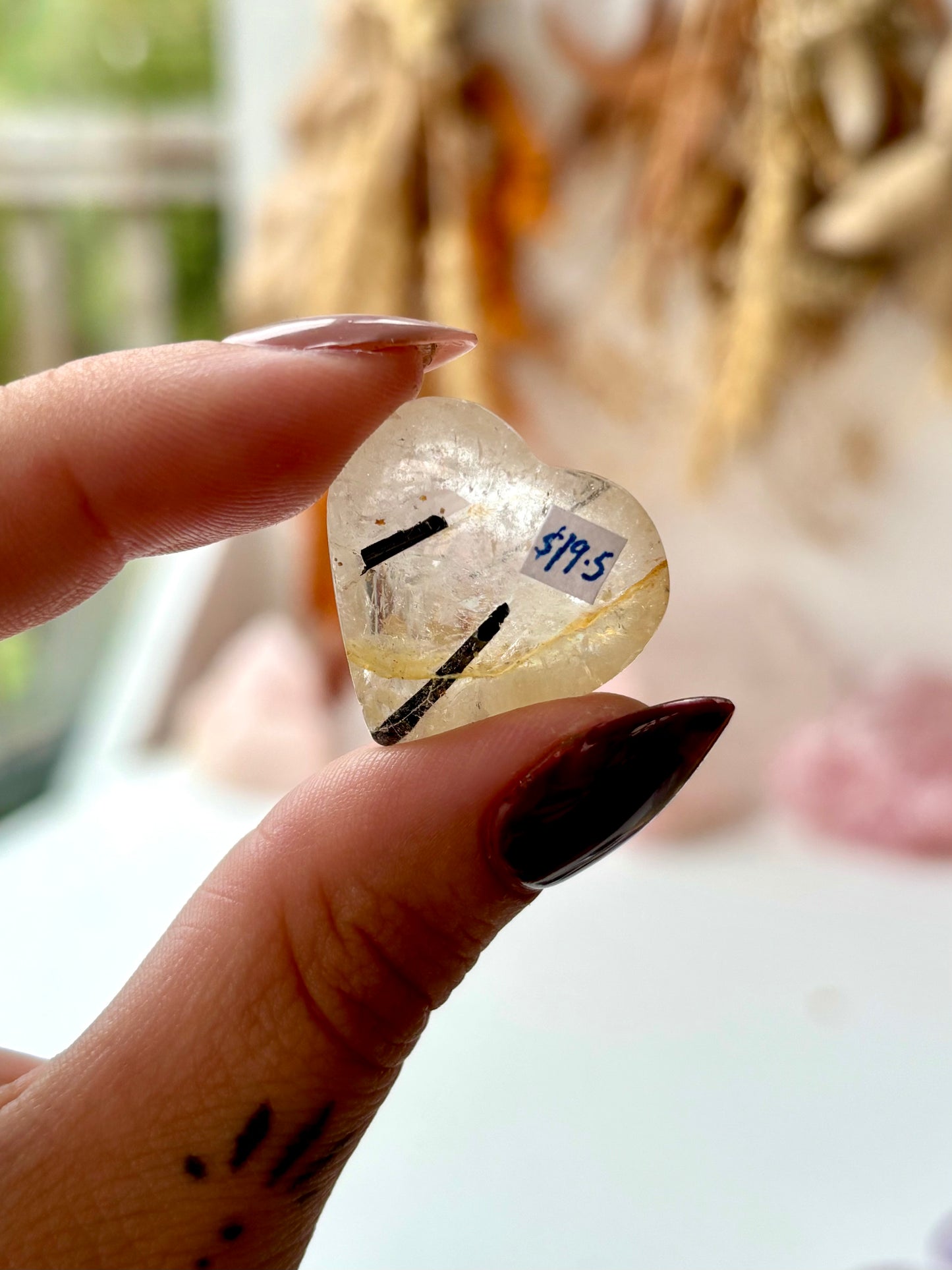 Tourmalinated Quartz Heart with Golden Healer