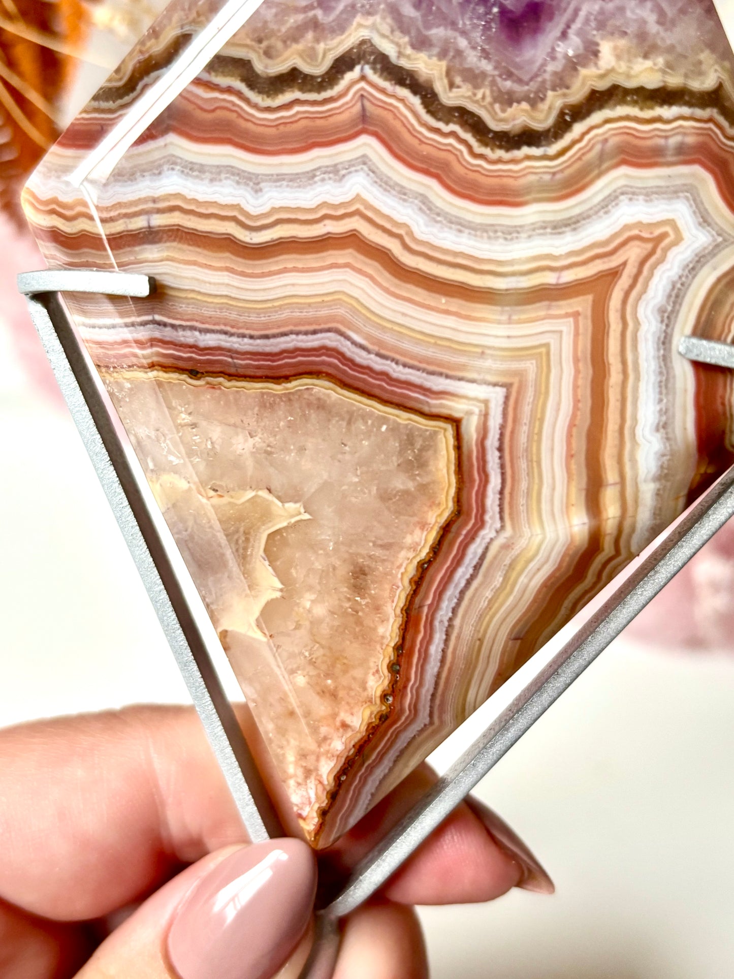 Crazy Lace Agate & Amethyst Diamond with Stand