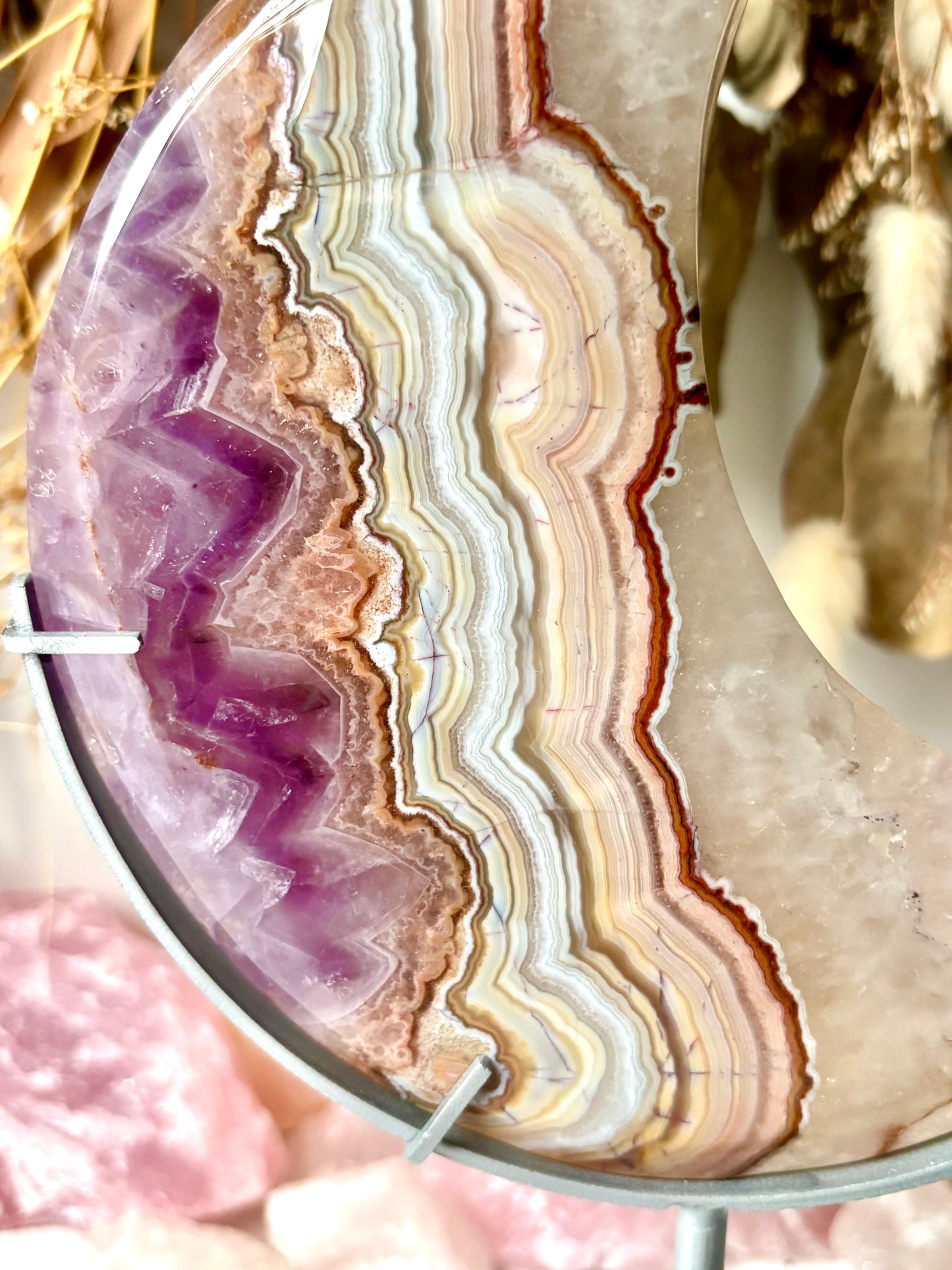 Amethyst & Crazy Lace Agate Moon with Stand