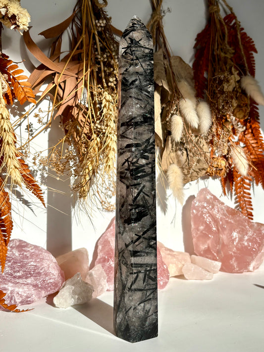 Black Tourmaline in Quartz Tower