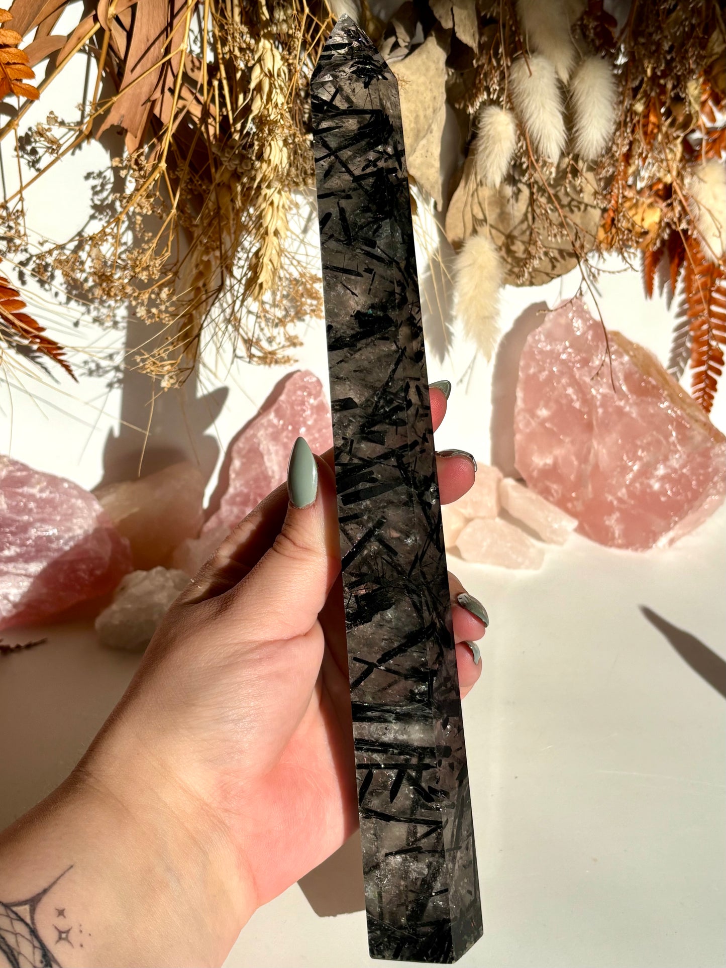 Black Tourmaline in Quartz Tower