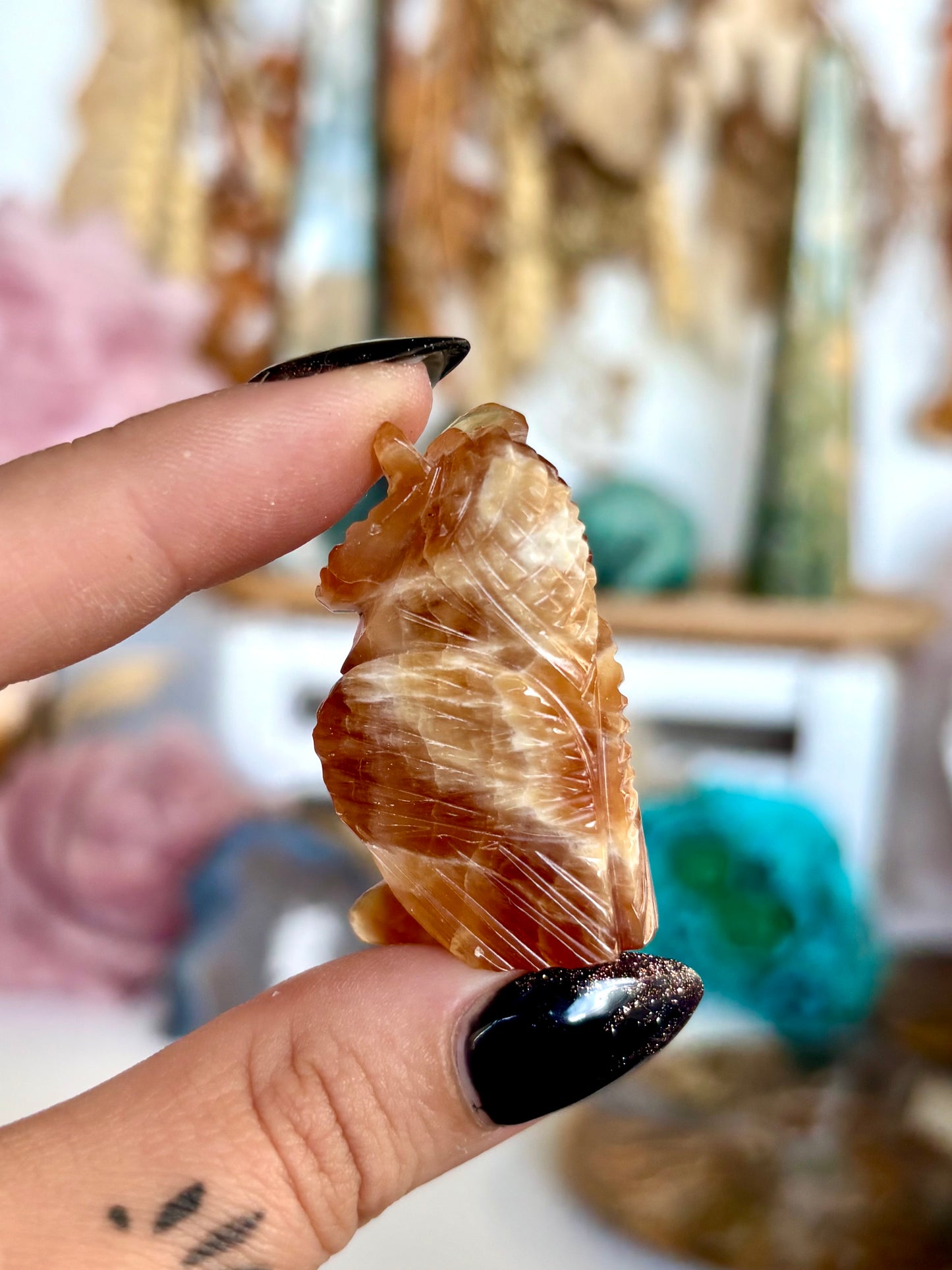 Honey Calcite Hand Carved Owl - Argentina