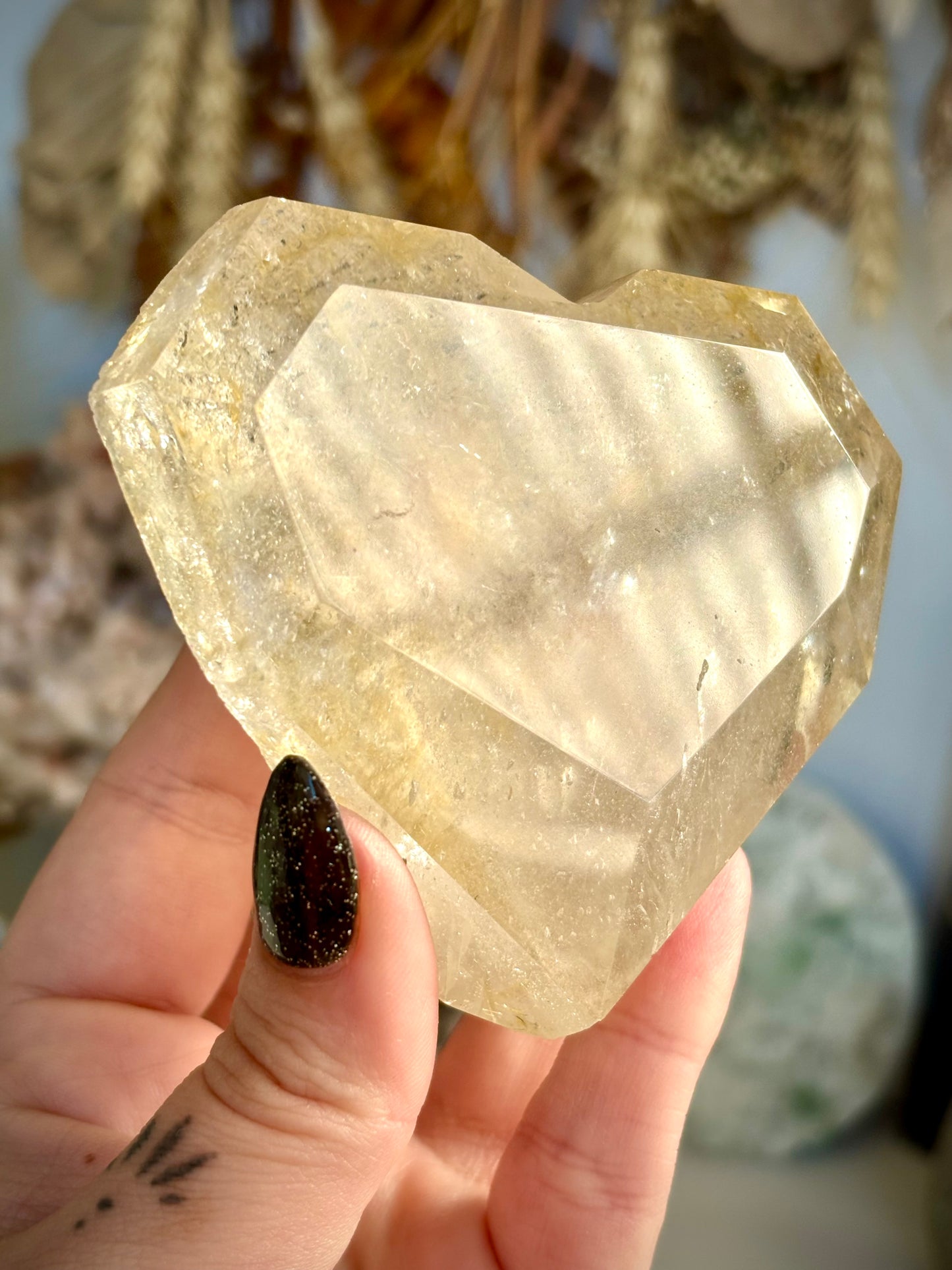 Facented “one face” Heart, Quartz with Golden Healer