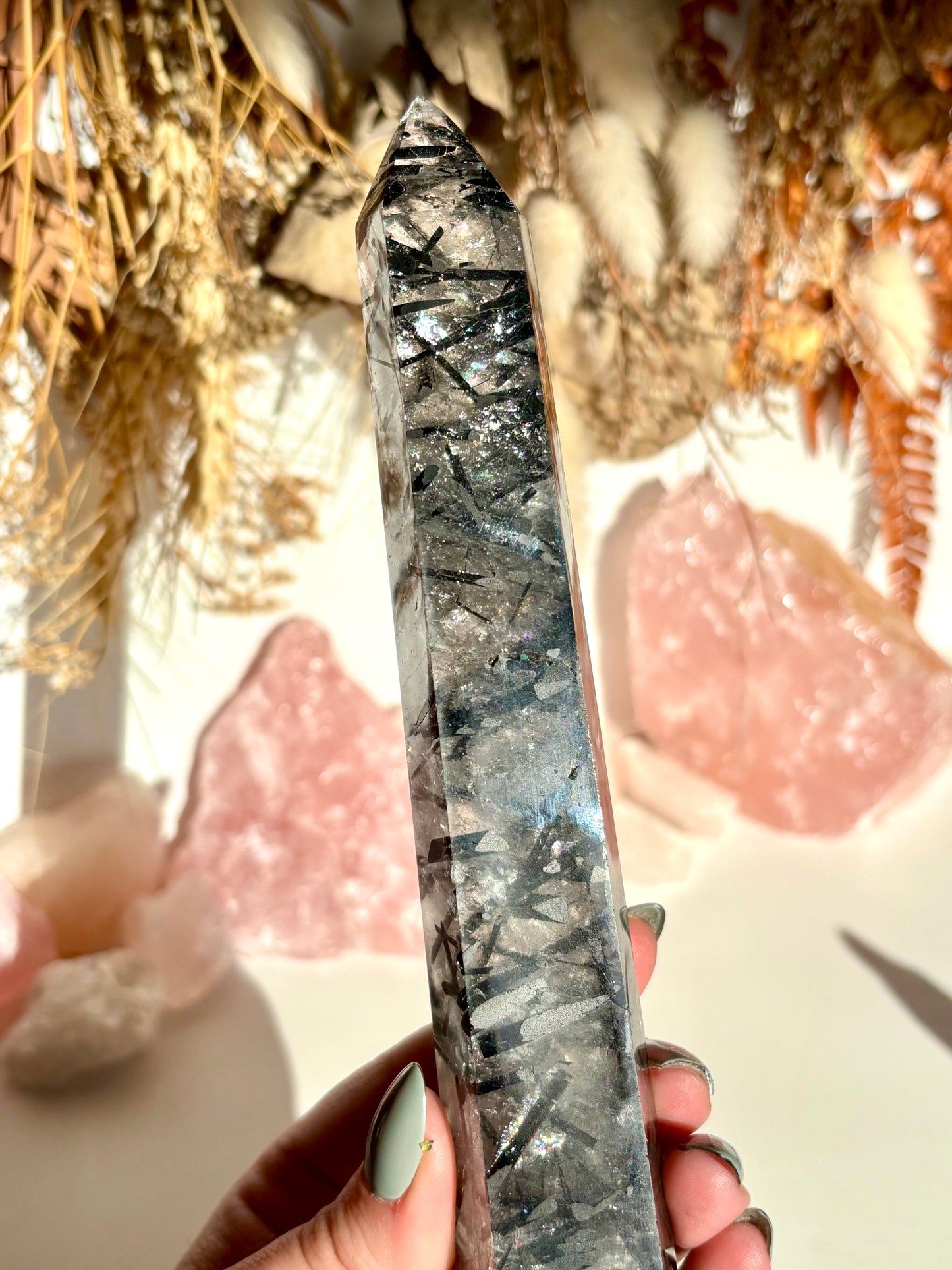 Black Tourmaline in Quartz Tower