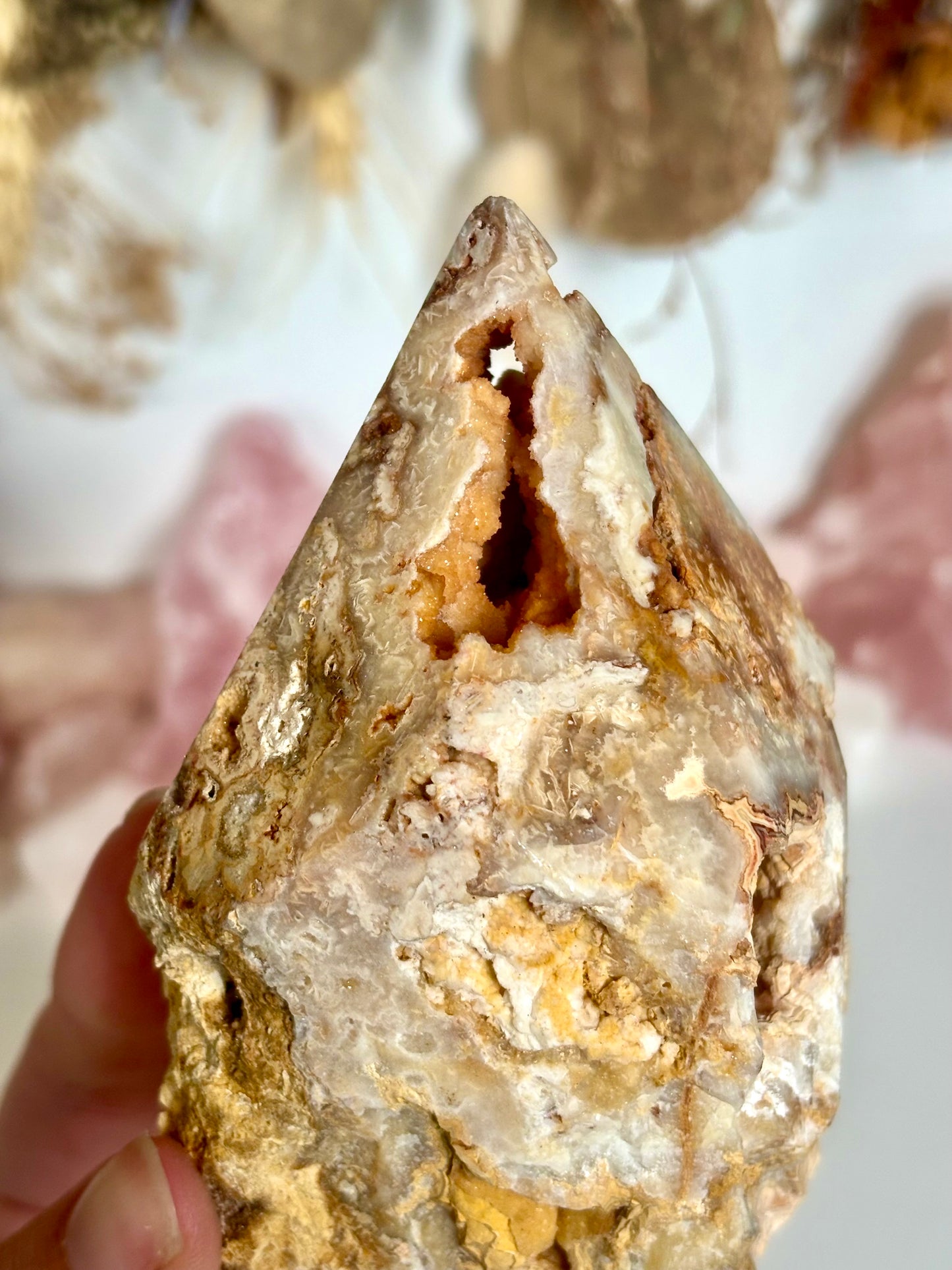 Yellow Lace Agate Cut Base
