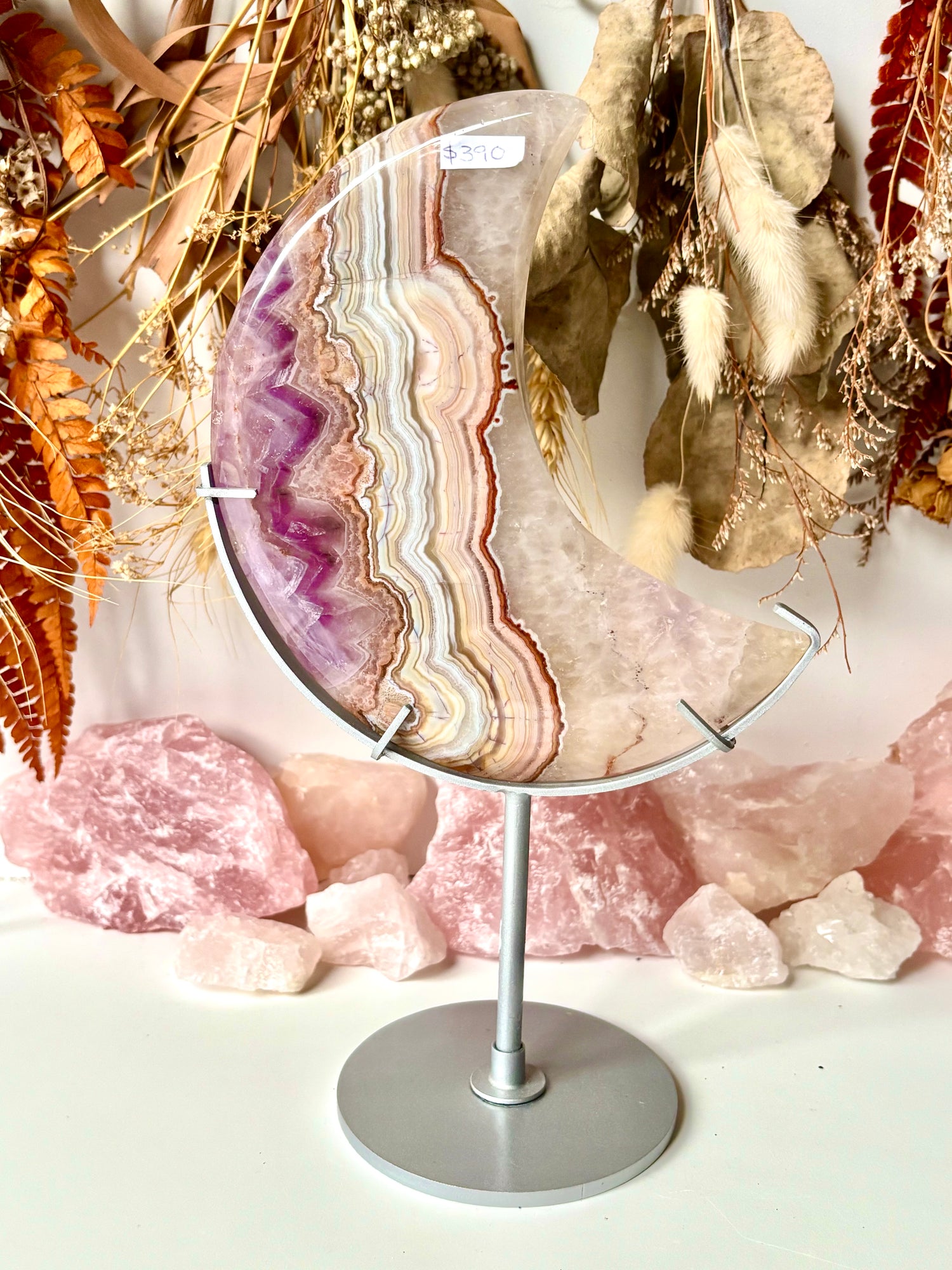 Amethyst & Crazy Lace Agate Moon with Stand