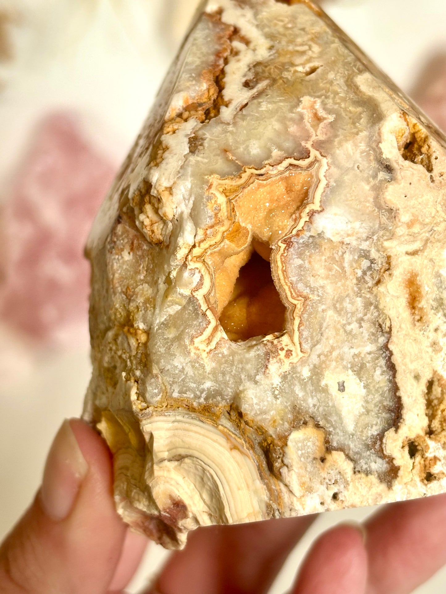 Yellow Lace Agate Cut Base