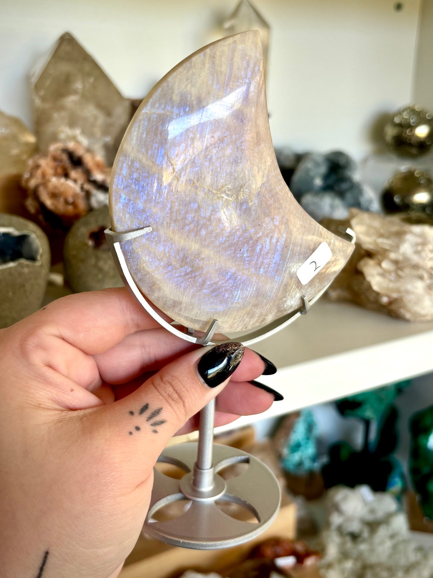 Blue Flash Moonstone Moon & Stand (2)