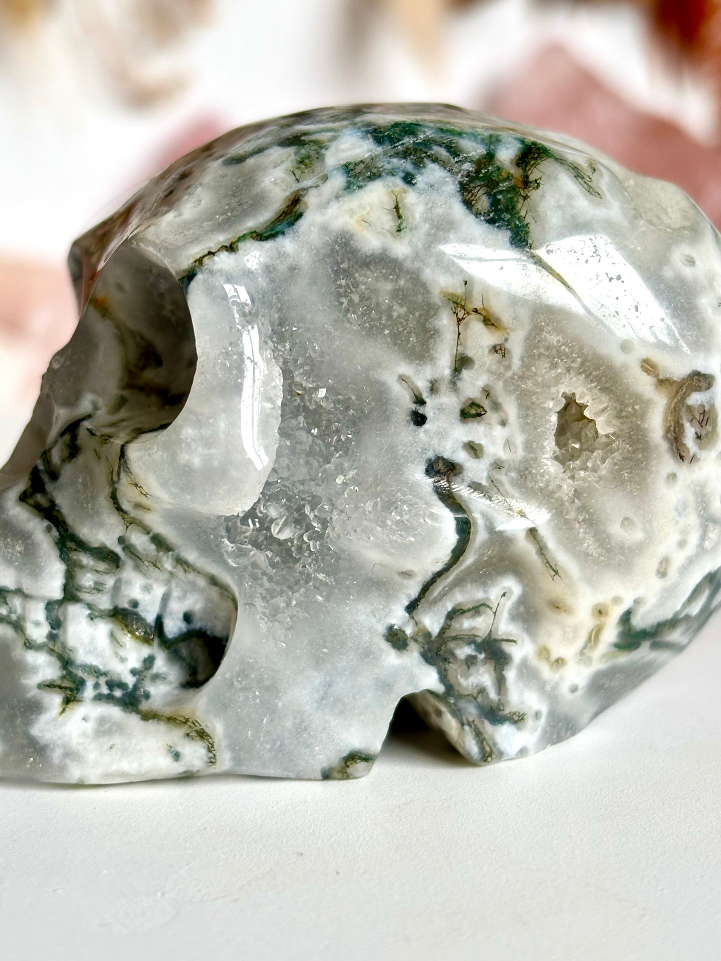 Moss Agate Skull