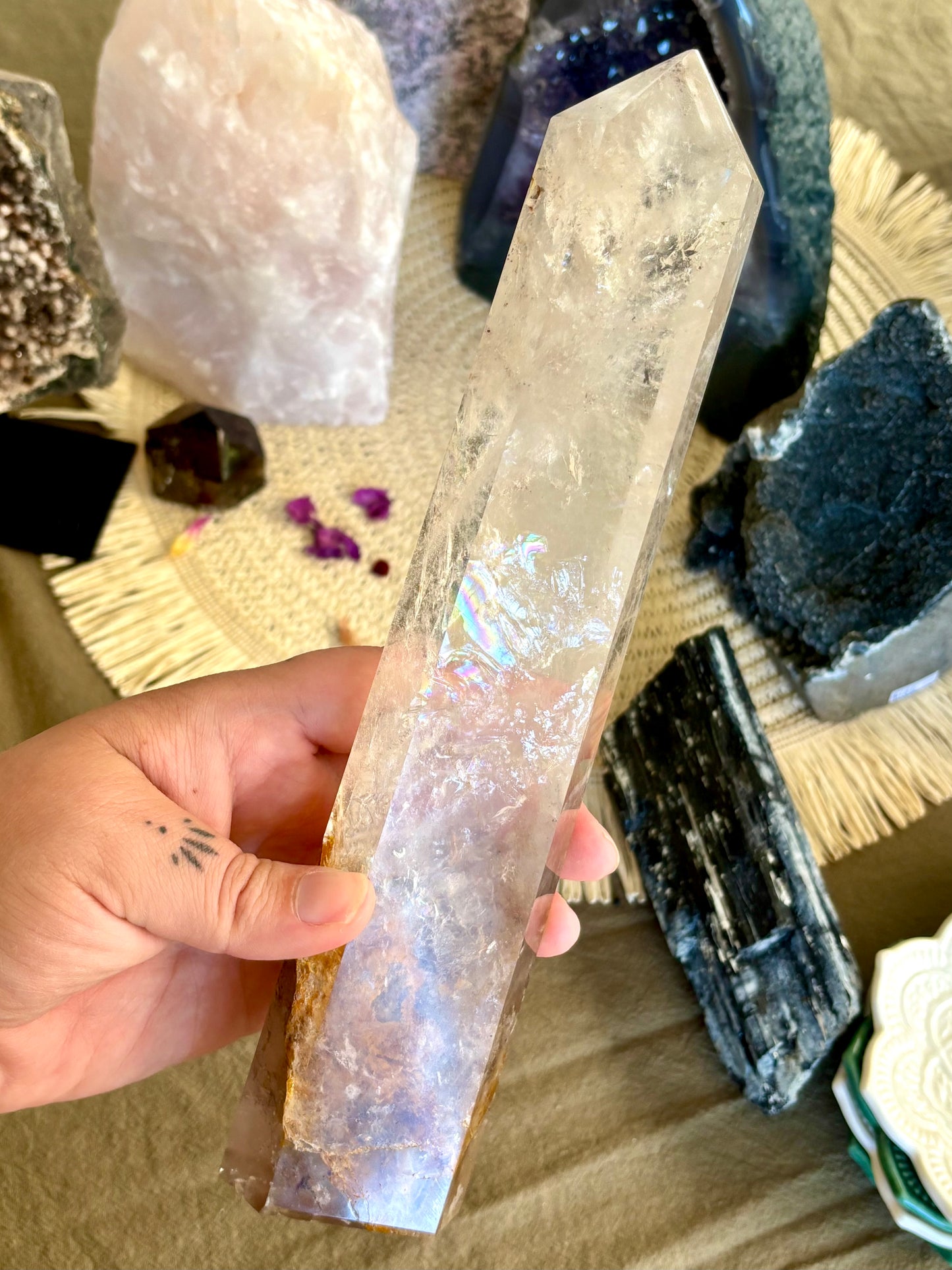 Clear Quartz Tower with Hematoid Inclusion & Rainbows