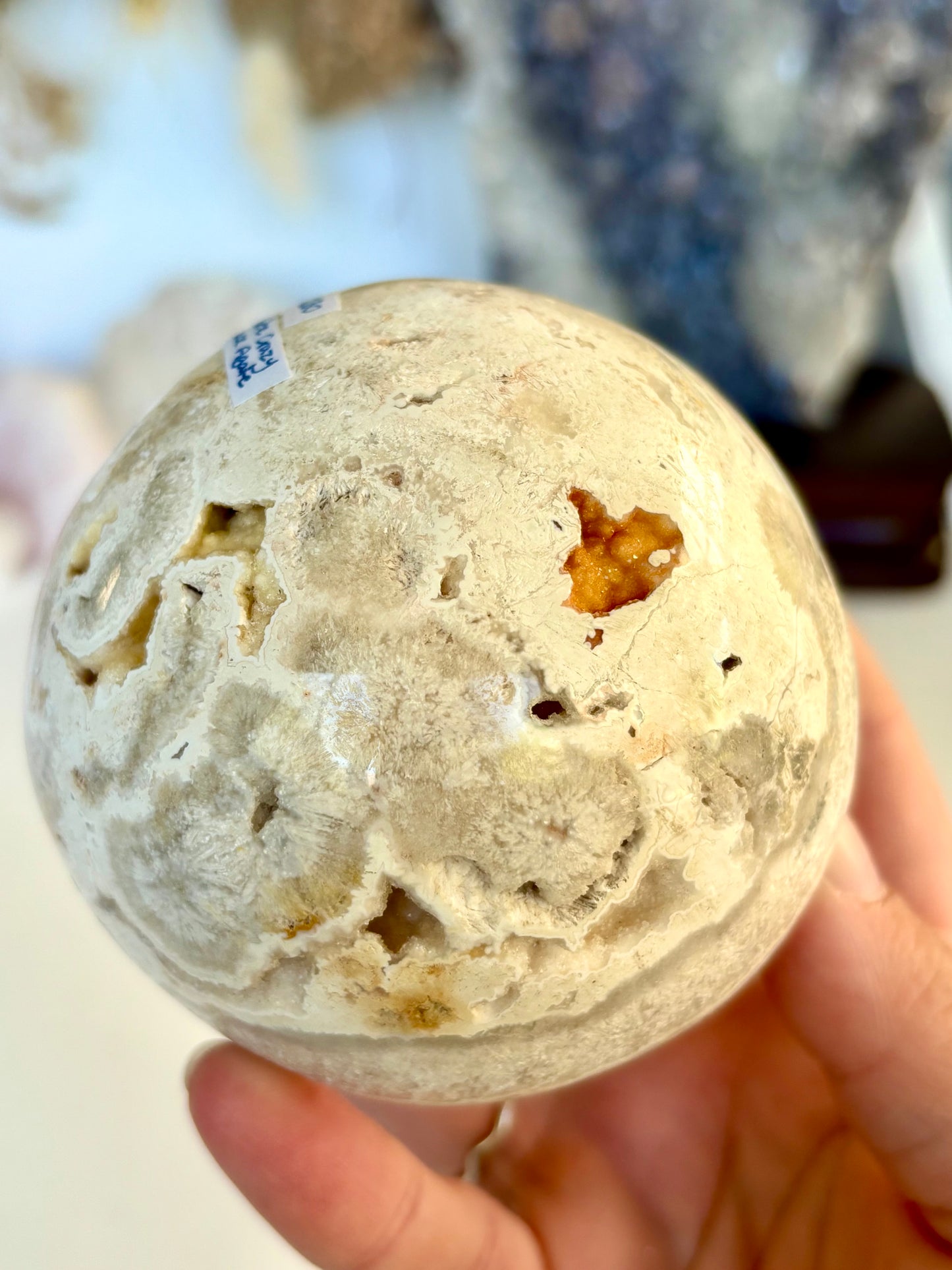 White Crazy Lace Agate & Sparkle semi - Sphere