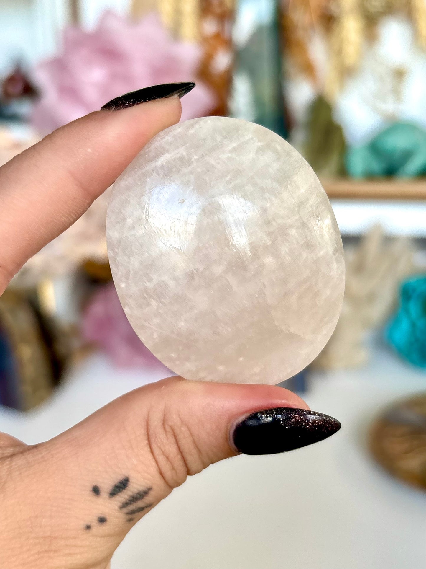 White Moonstone Palm Stone
