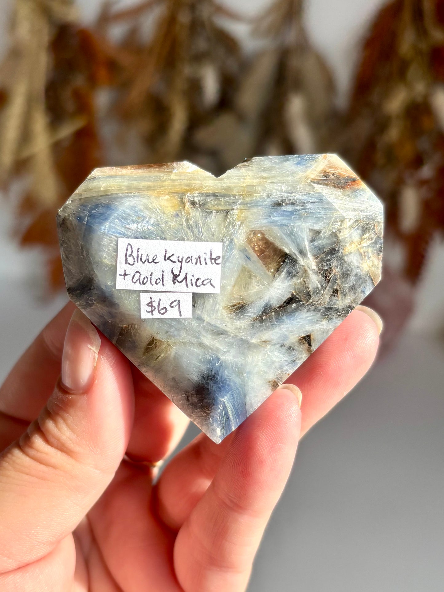 Blue Kyanite & Gold Mica Geometric Heart