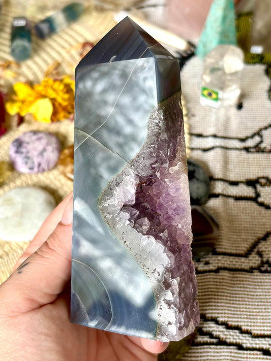 Agate & Amethyst Druse Tower