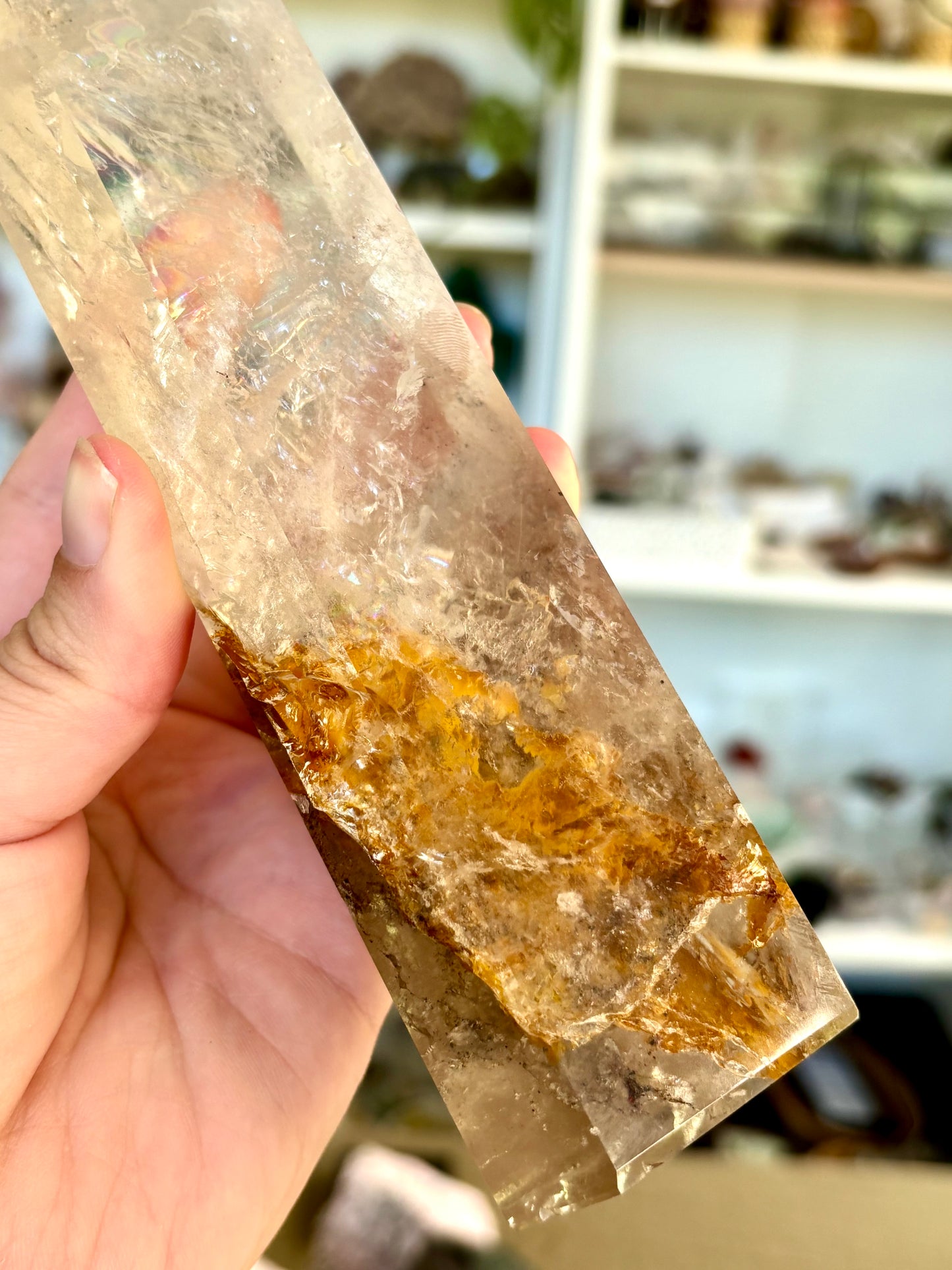 Clear Quartz Tower with Hematoid Inclusion & Rainbows