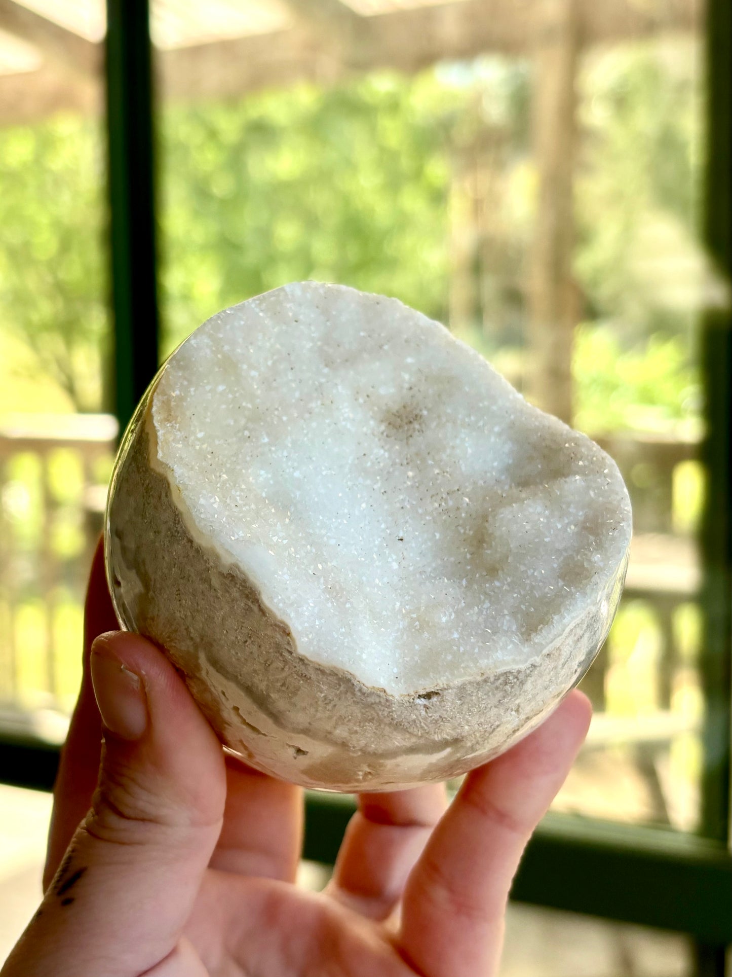White Crazy Lace Agate & Sparkle semi - Sphere