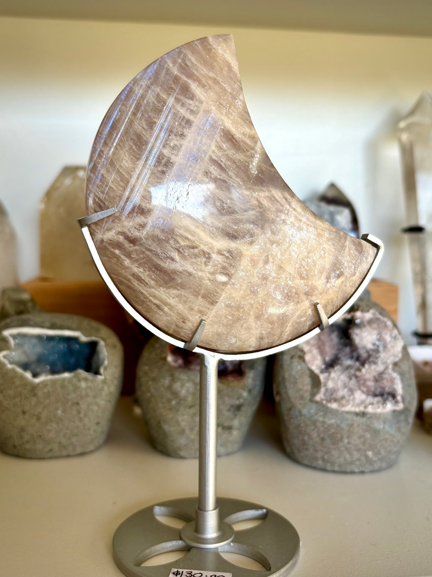 Blue Flash Moonstone Moon & Stand
