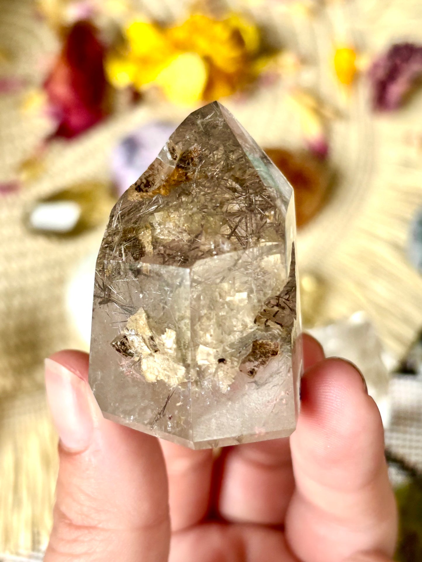 Silver Rutile & Lodalite Included Polished Point
