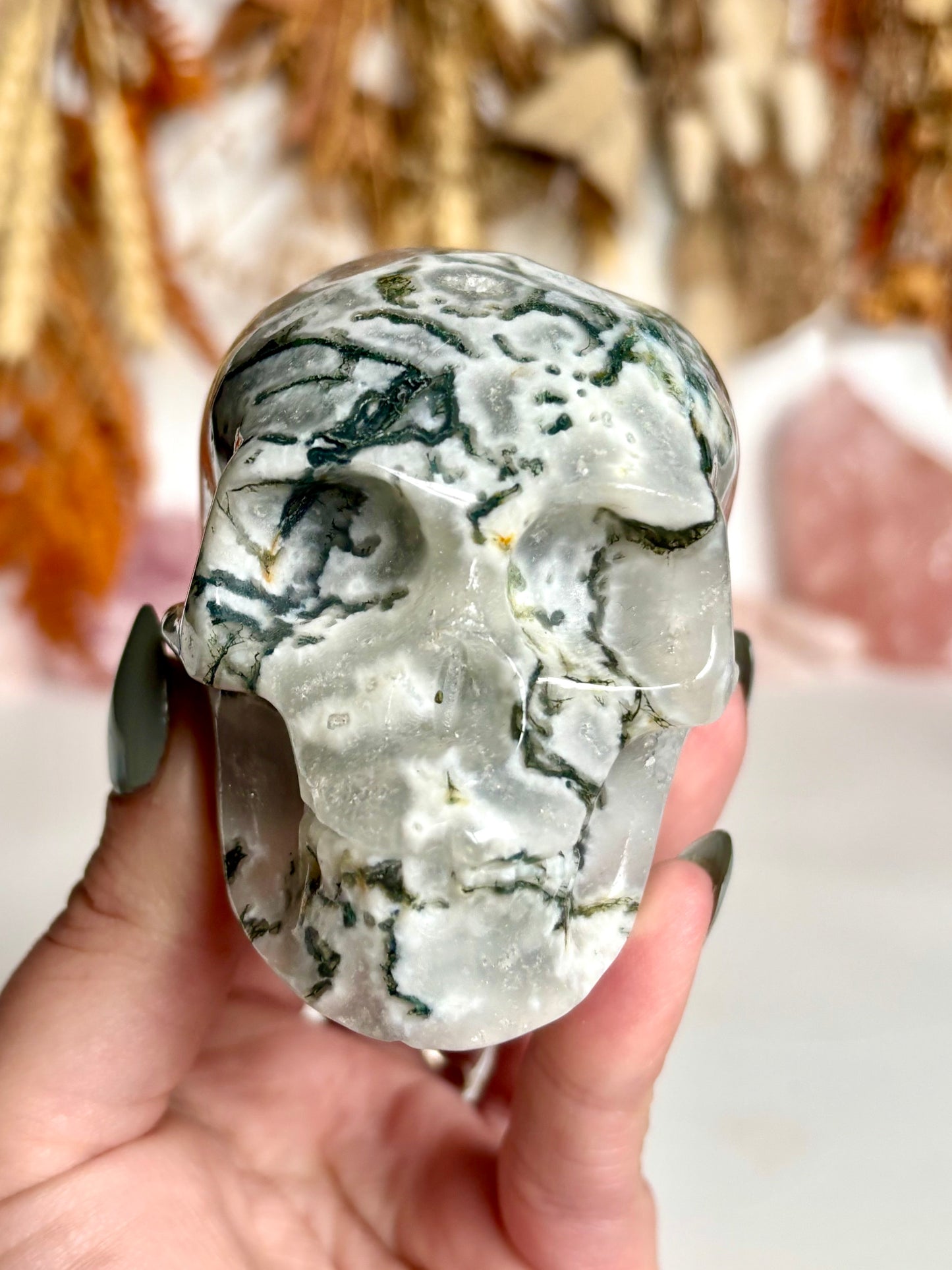 Moss Agate Skull