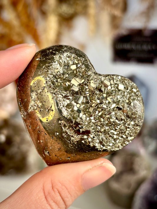 Pyrite Heart with Quartz - Peru