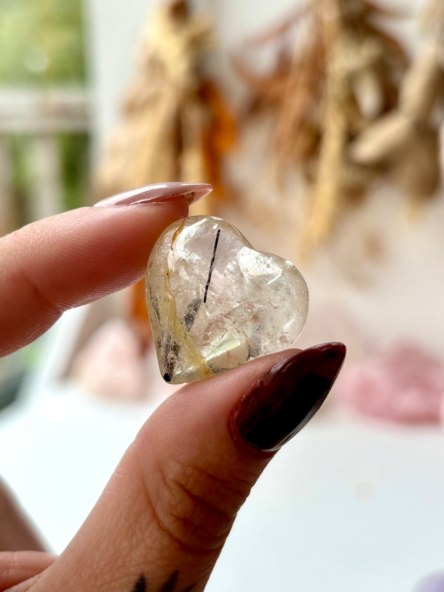 Tourmalinated Quartz Heart with Golden Healer