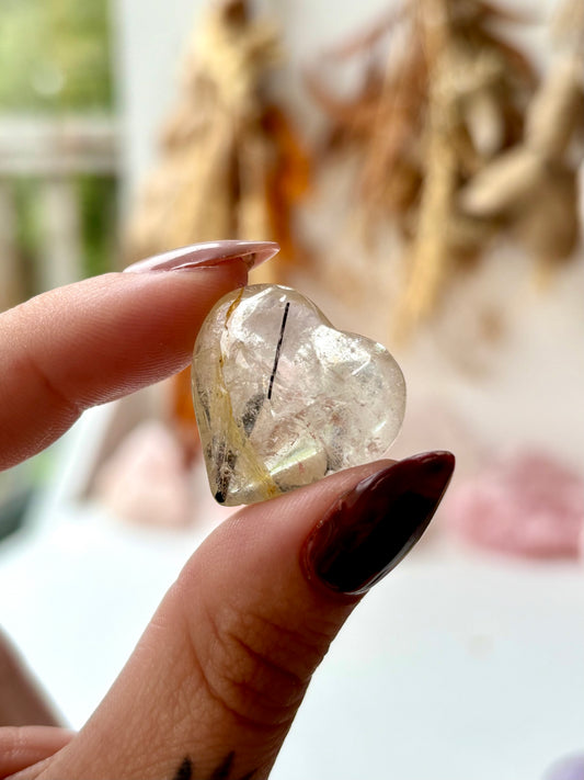 Tourmalinated Quartz Heart with Golden Healer