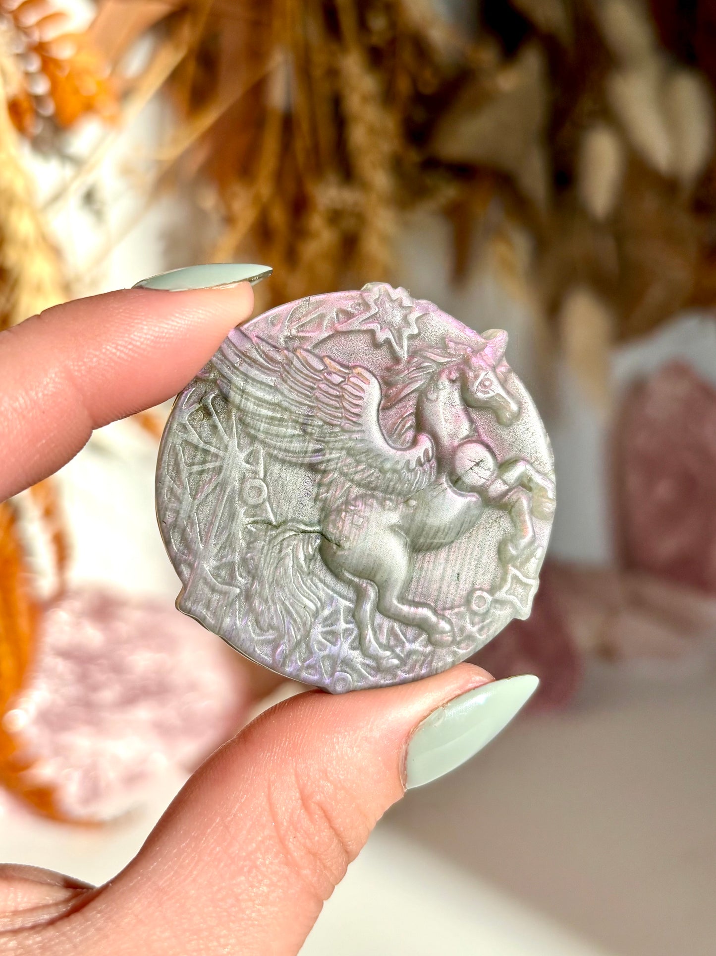 Purple/Pink Labradorite Unicorn Medallion