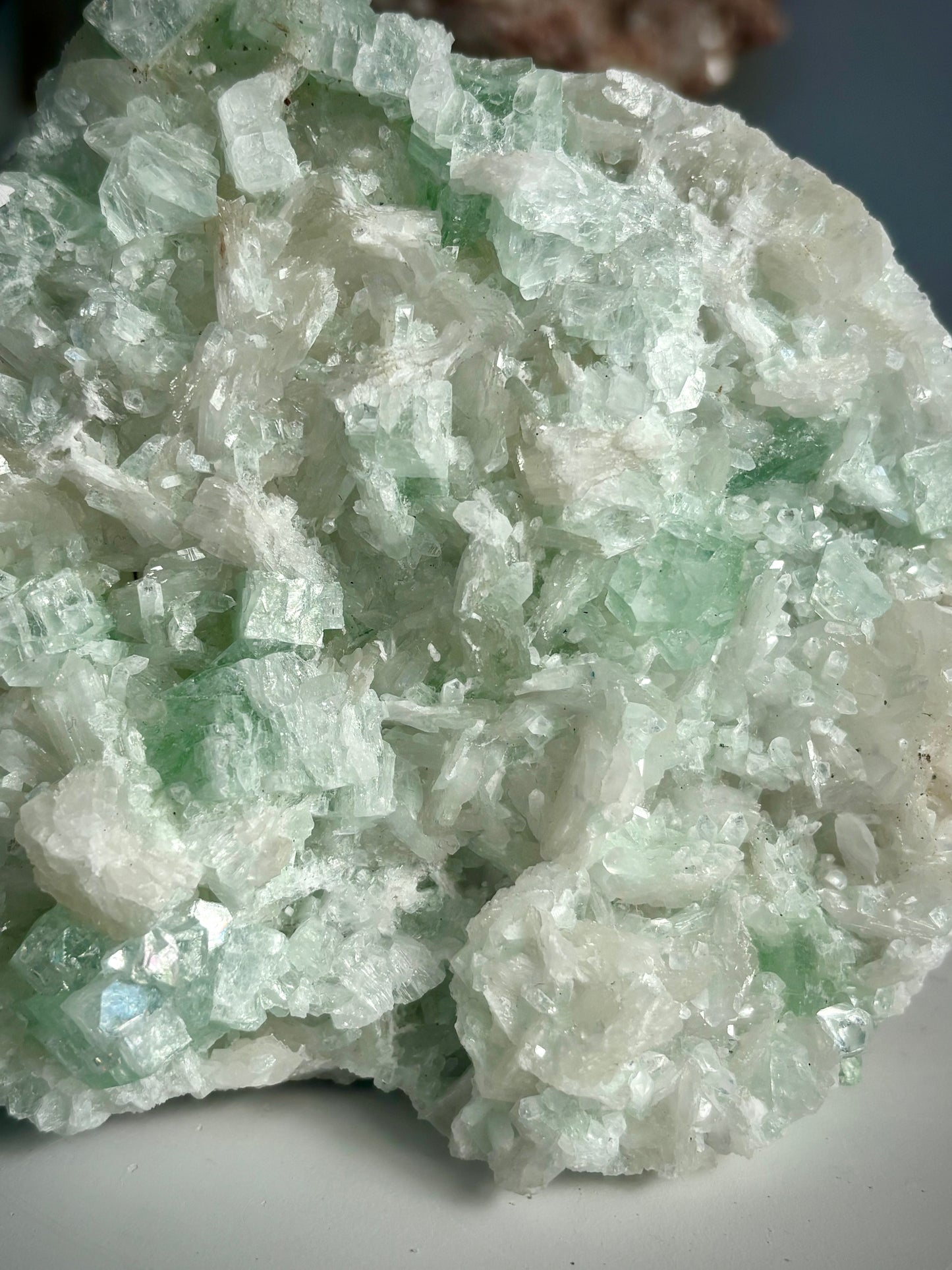Green Zoned Apophyllite with Stilbite & Scolecite - India