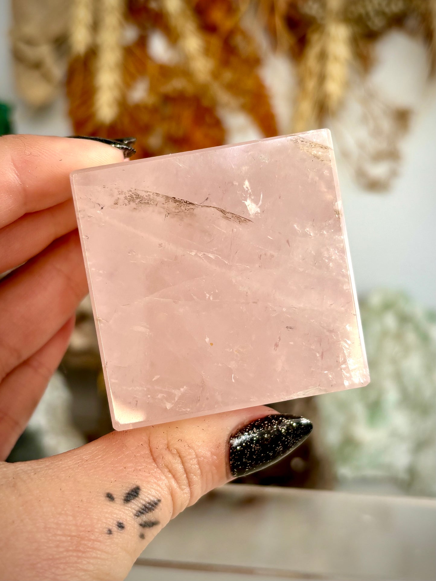 Rose Quartz Floating Cube (with dendritic inclusions)