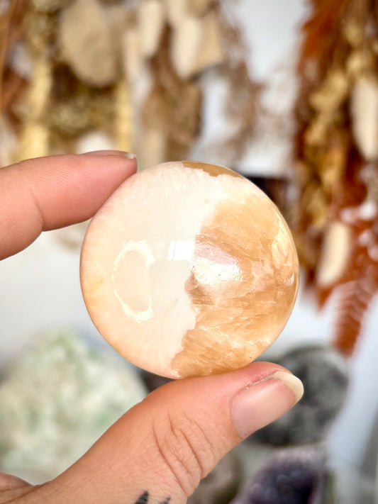 Orange Stilbite & Scolecite Palm Stone