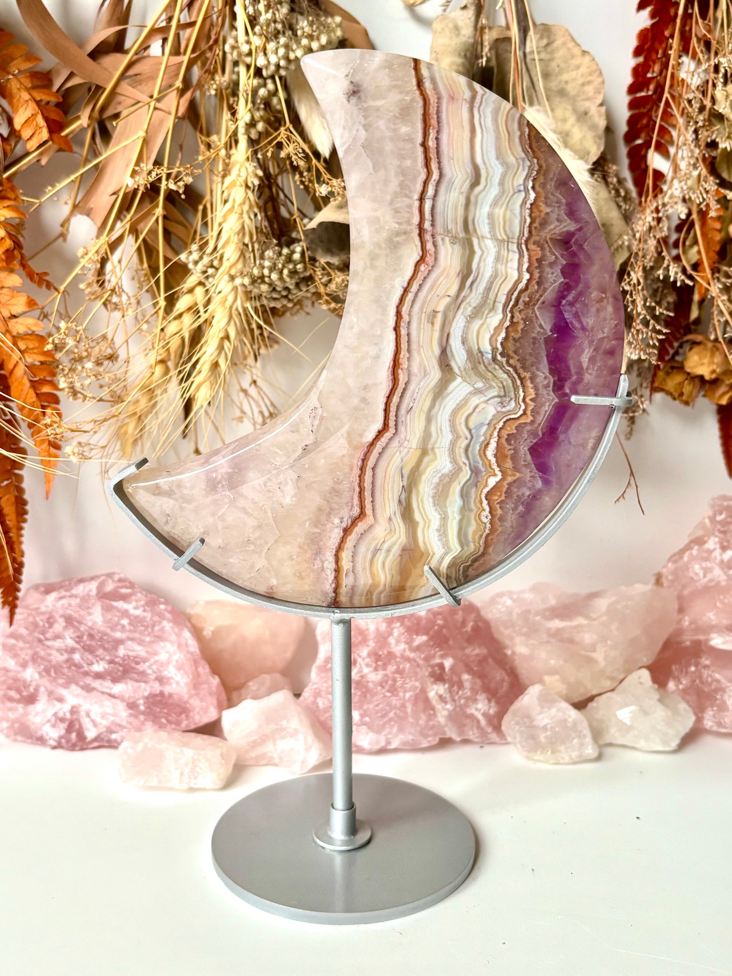 Amethyst & Crazy Lace Agate Moon with Stand