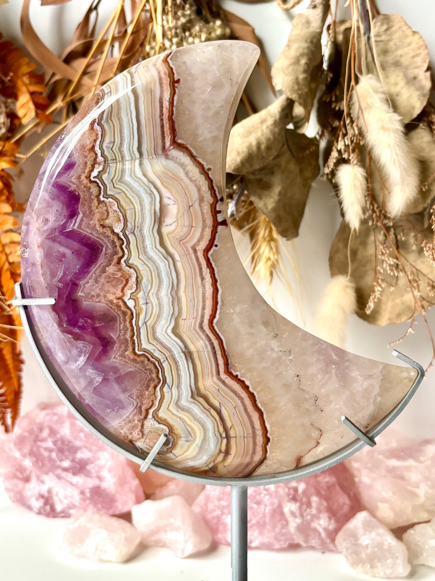 Amethyst & Crazy Lace Agate Moon with Stand