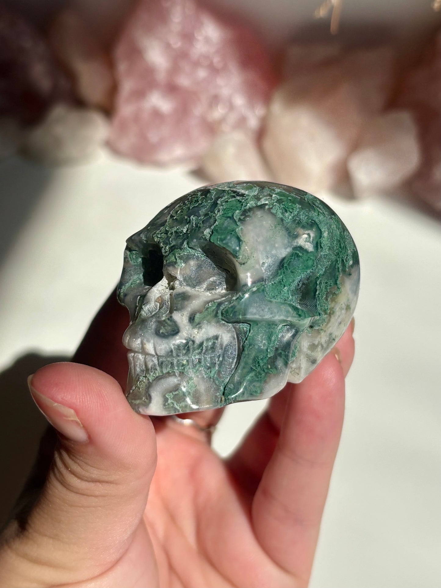 Moss Agate Skull