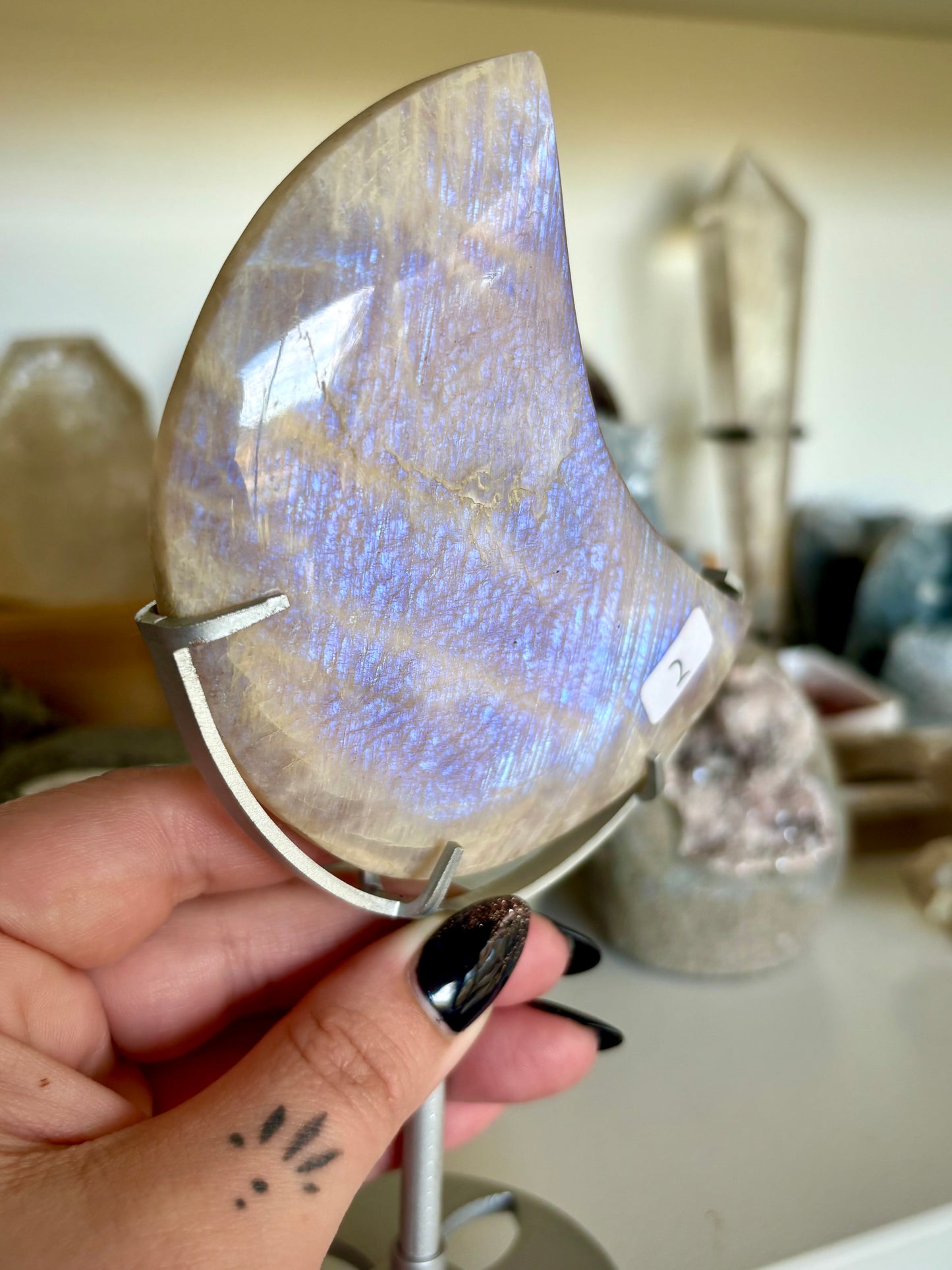 Blue Flash Moonstone Moon & Stand (2)