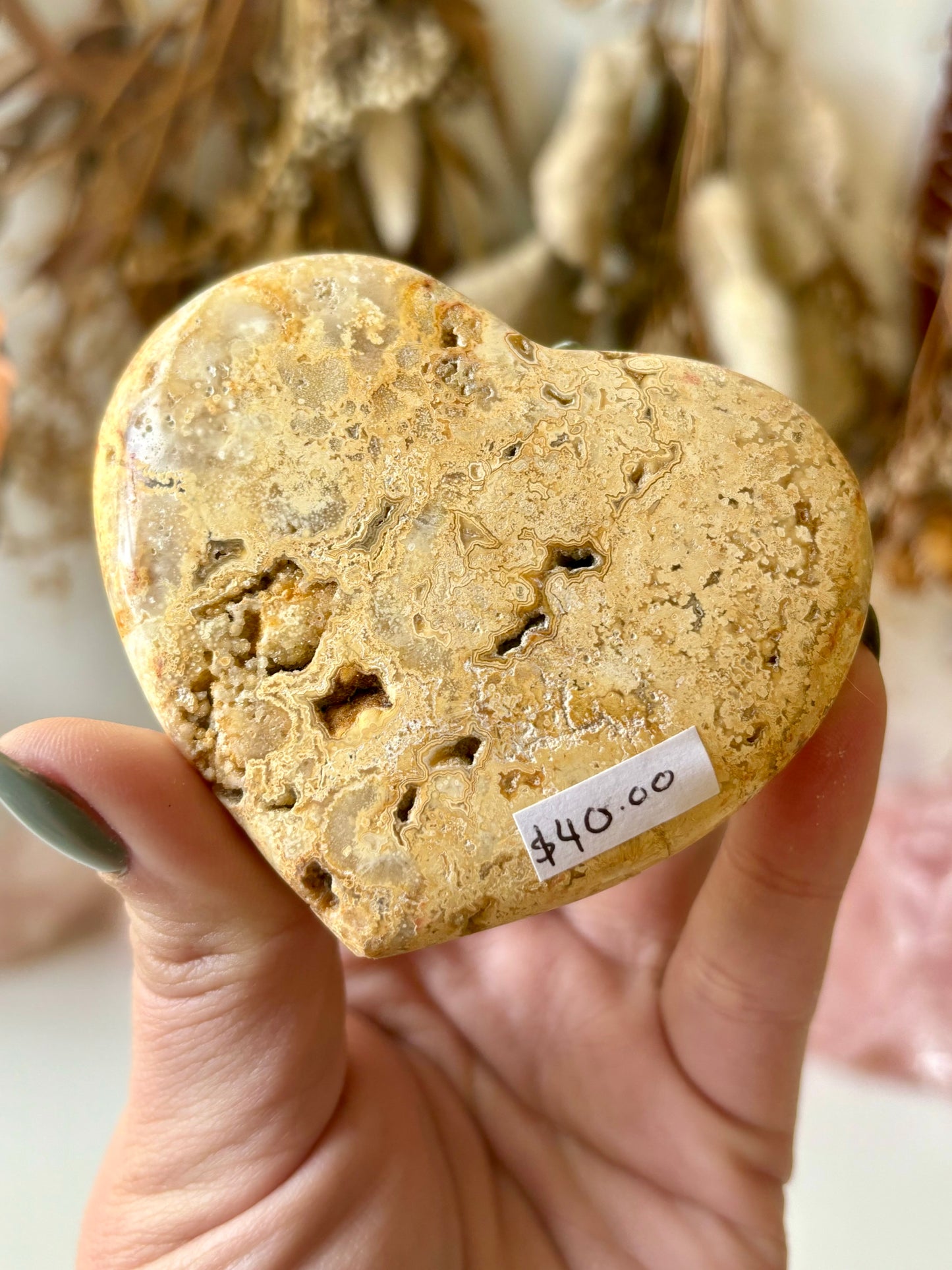 Golden Lace Agate Heart (B)