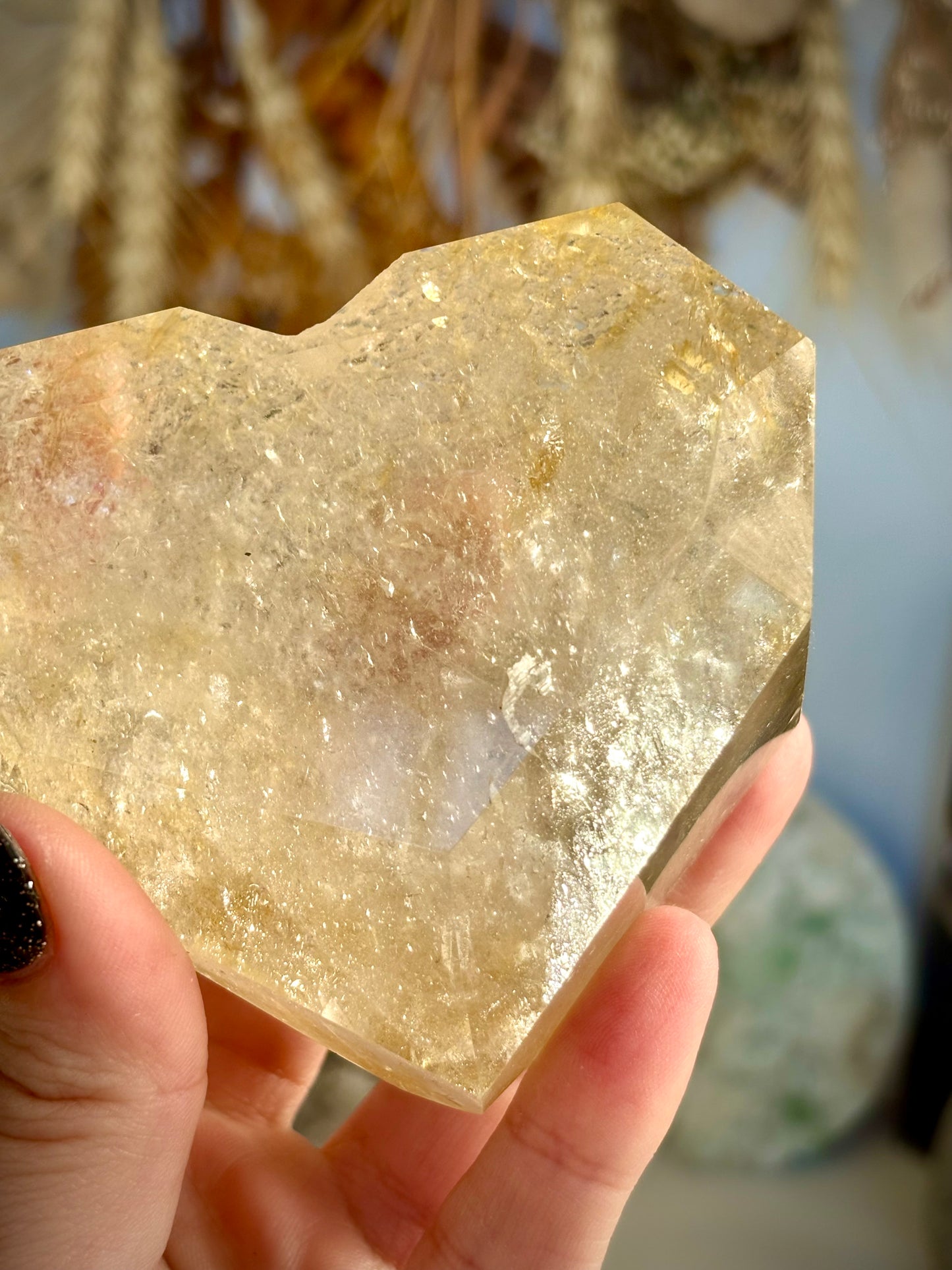 Facented “one face” Heart, Quartz with Golden Healer