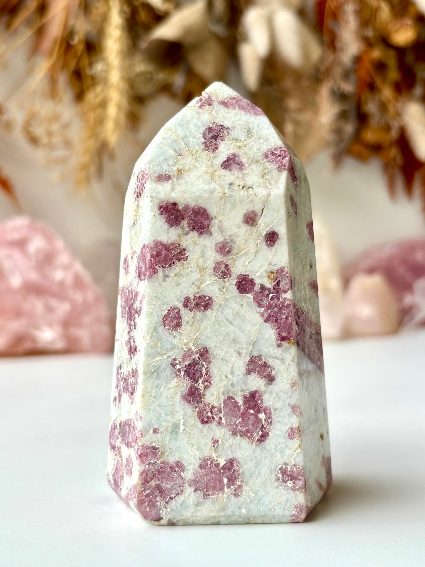 Pink Tourmaline in Quartz Tower