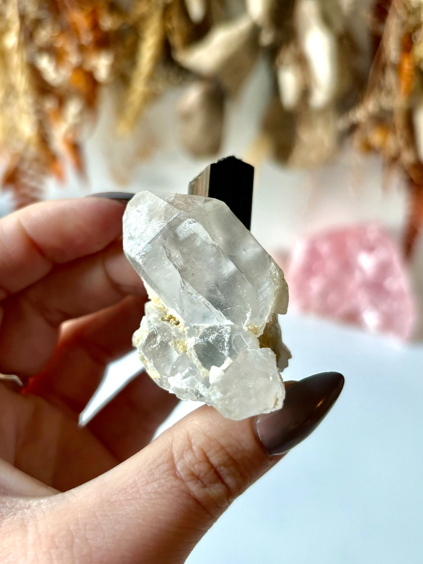 Schorl Black Tourmaline on Clear Quartz