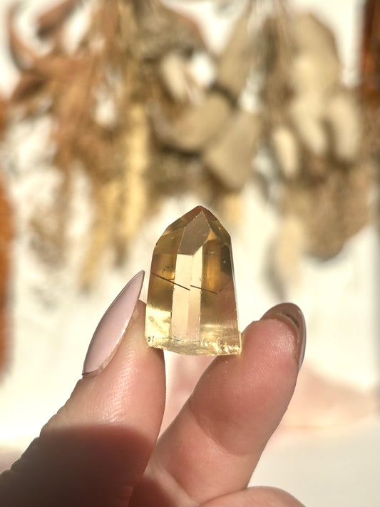 Natural Citrine Polished Mini Point with Rutile