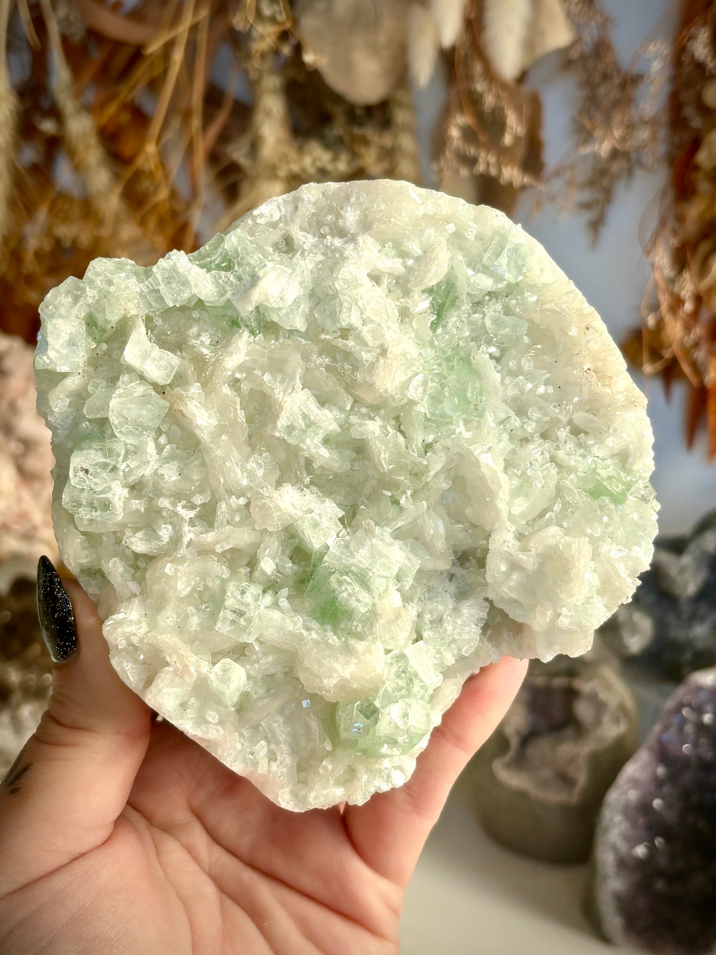 Green Zoned Apophyllite with Stilbite & Scolecite - India