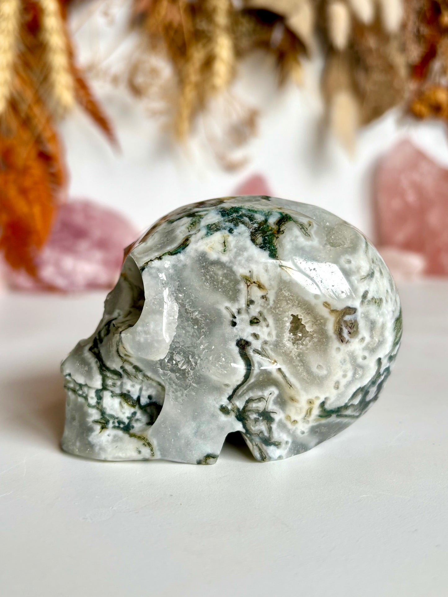 Moss Agate Skull