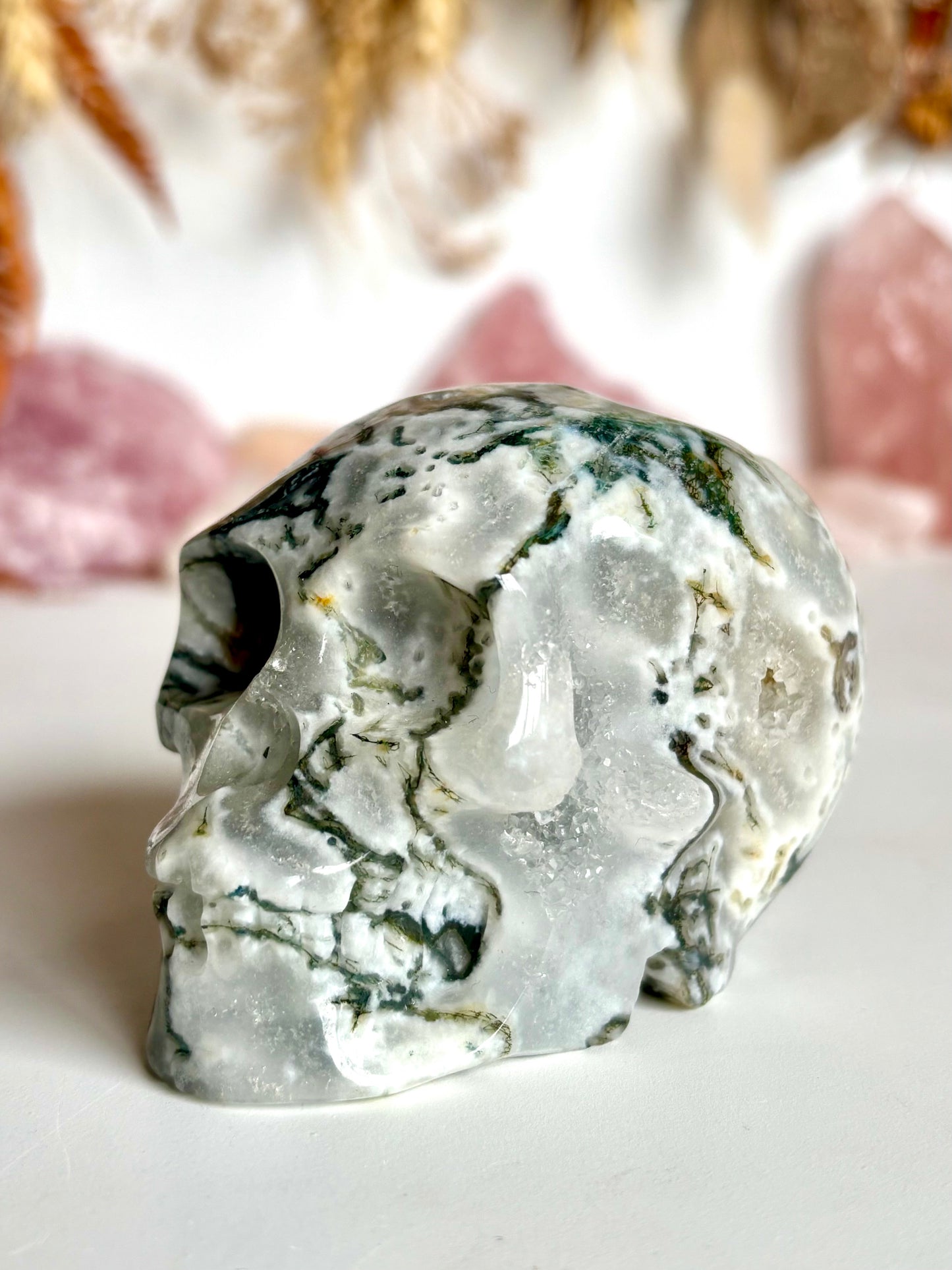 Moss Agate Skull