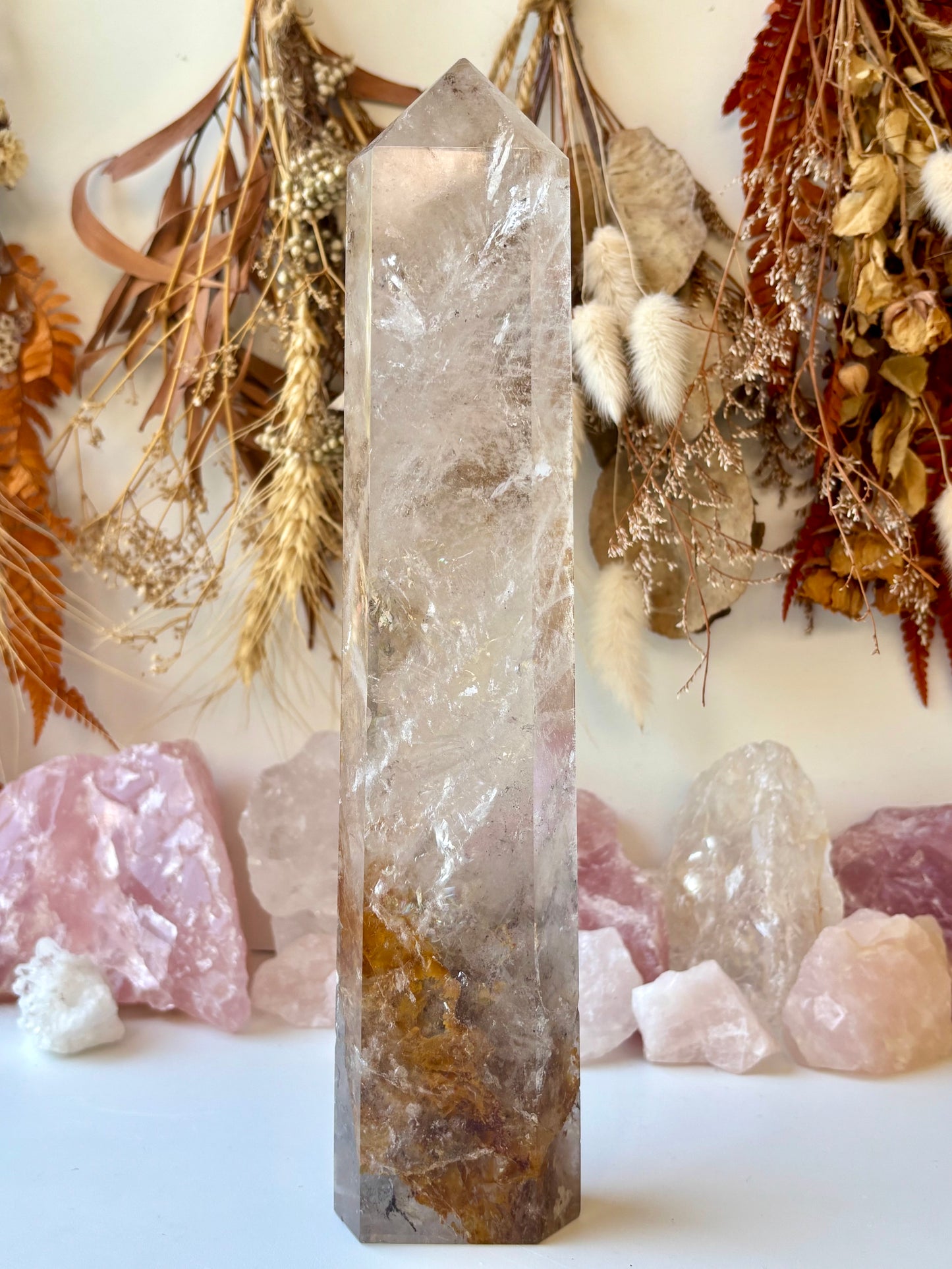 Clear Quartz Tower with Hematoid Inclusion & Rainbows