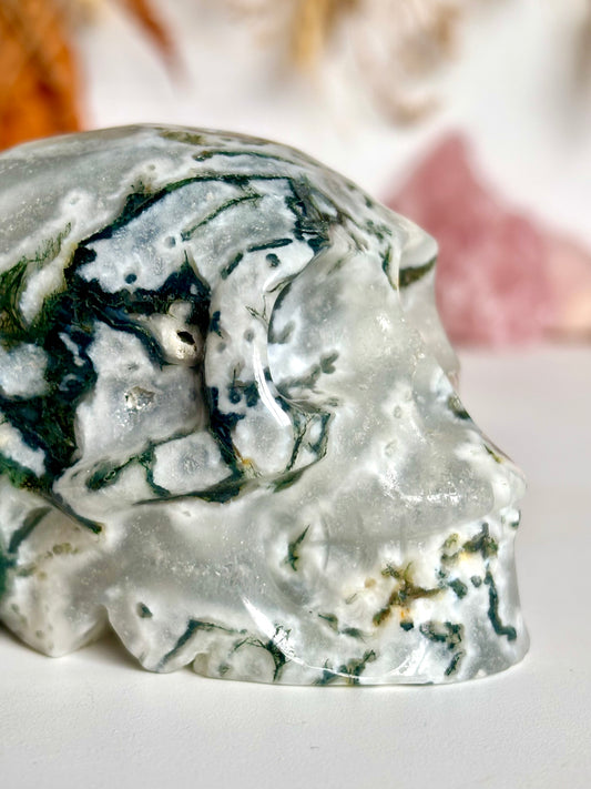 Moss Agate Skull