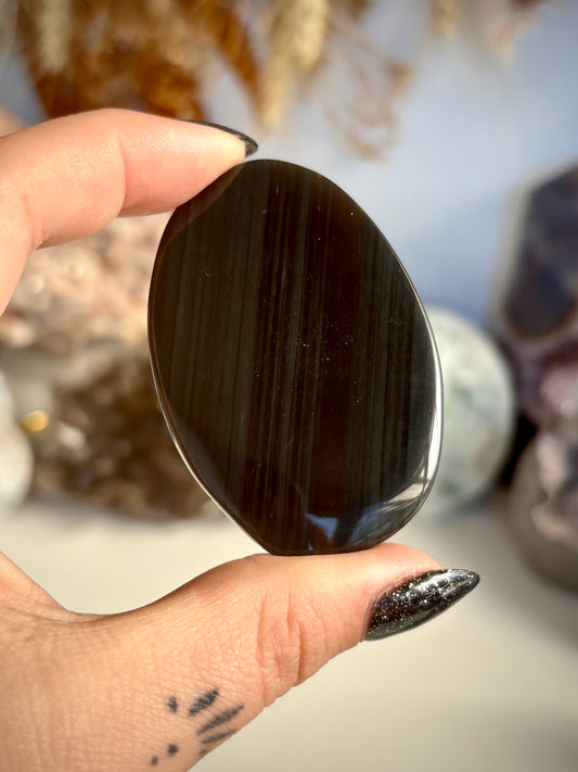 Midnight Lace Obsidian Palm Stone