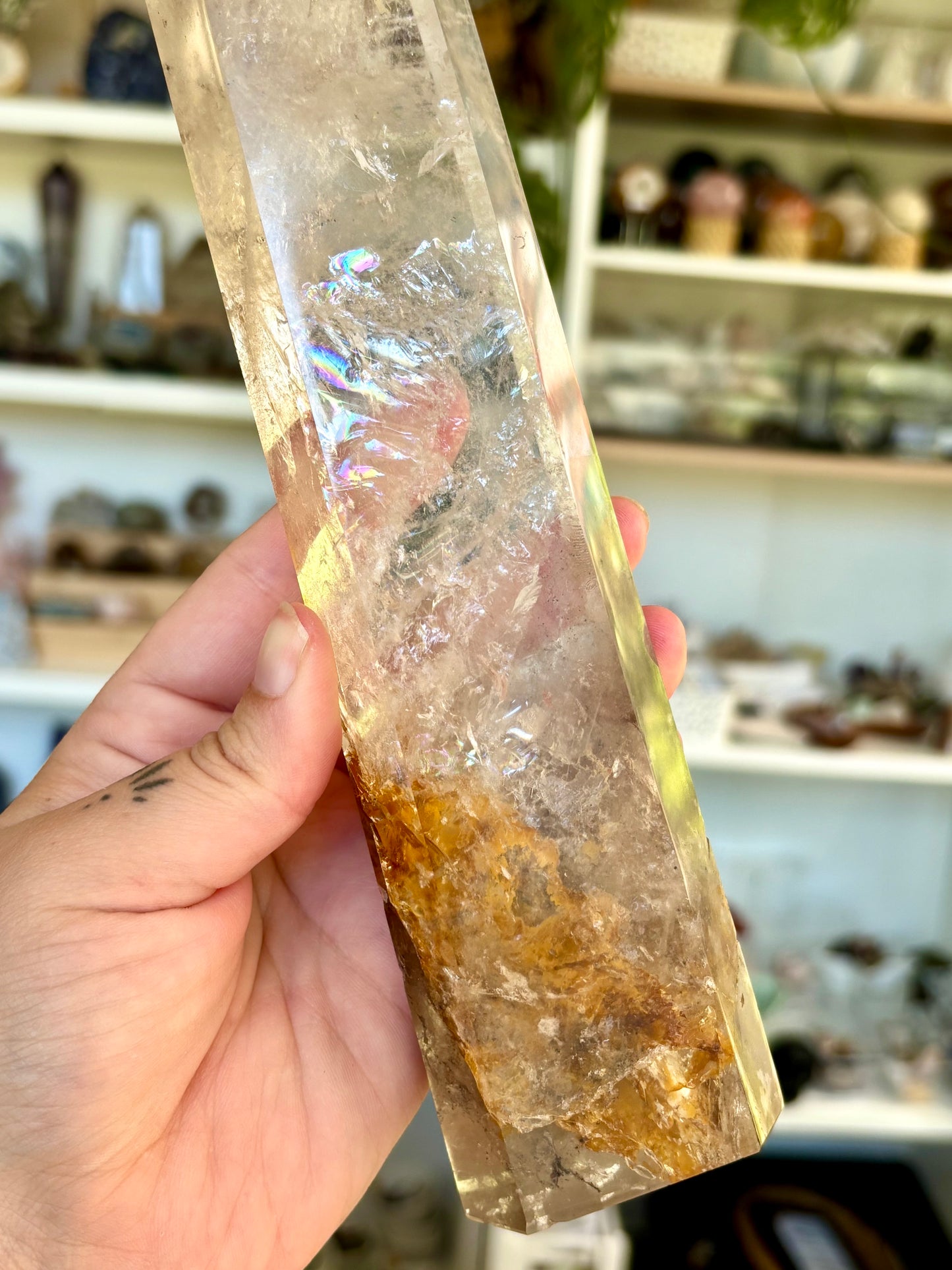 Clear Quartz Tower with Hematoid Inclusion & Rainbows